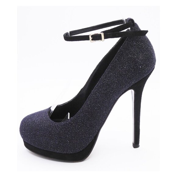 FENDI Black Glitter Ankle Strap Suede Pumps Heels - Picture 1 of 16